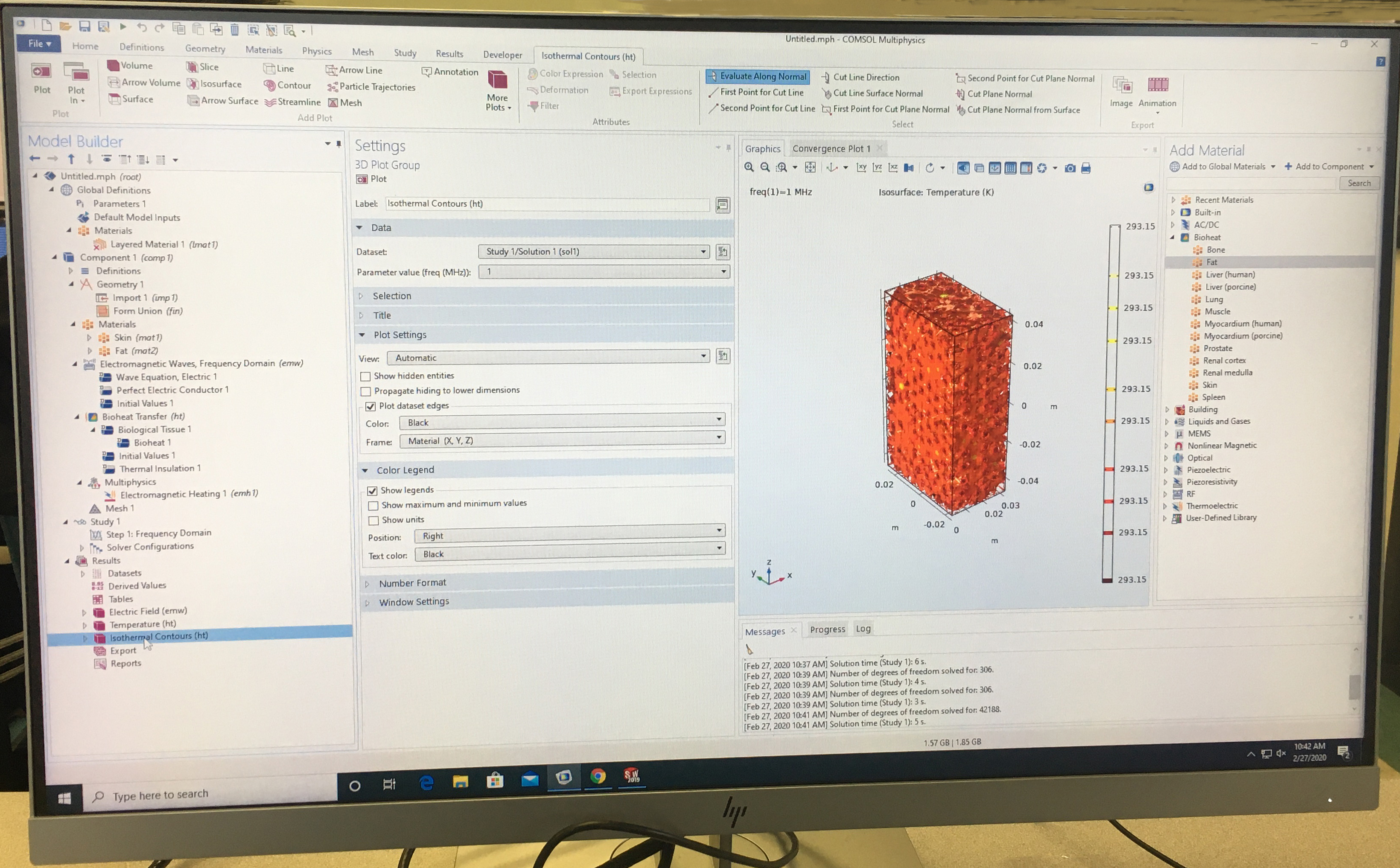 comsol simulation temperature data